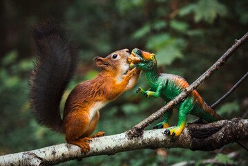 Squirrel and dinosaur