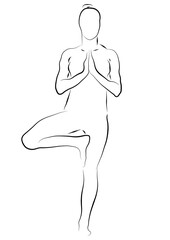 beautiful line drawing of the tree yoga pose , international yoga day . hobby or pastime .