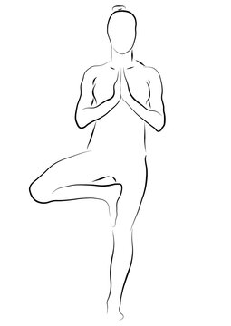 Beautiful Line Drawing Of The Tree Yoga Pose , International Yoga Day . Hobby Or Pastime .