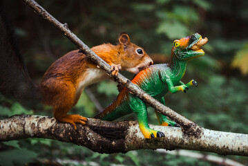 Squirrel and dinosaur