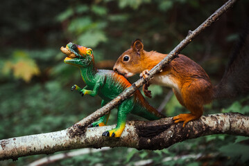 Squirrel and dinosaur