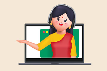 Young indian woman wearing saree. Business woman cartoon character design. 3d rendering illustration vector.