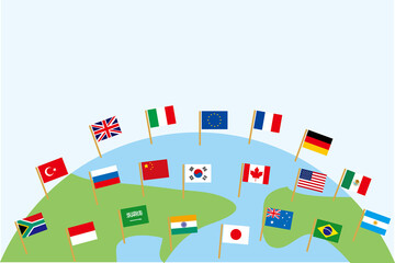 Fototapeta premium G20の国旗と地球の壁紙 