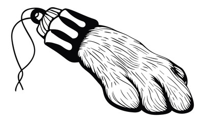 Rabbit paw, bunny foot. Amulet for luck. Vector graphic illustration, tattoo design