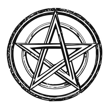Pentacle sign. Occultism, magic, witchcraft. Vector graphics grunge illustration