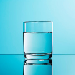 glass of water on blue