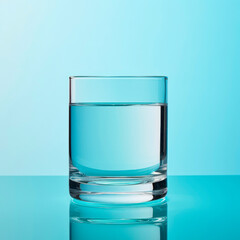 A glass of clean drinking water on a blue background.