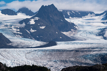 Fernblick auf den Grewingk Gletscher vom Glacier Lake Trail- Kenai Halbinsel,  Alaska