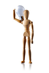 wooden figure with a bulb light