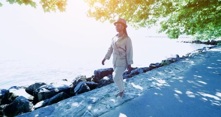 Female Person Walking at Lake Pier Vacation Destination