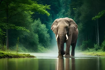 Raamstickers elephant in the water © Eun Woo Ai
