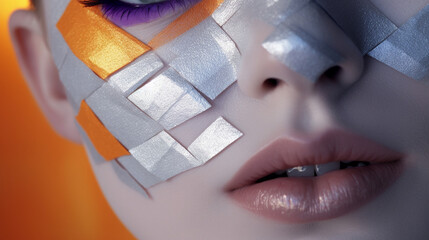 Original Face Close Up, White Face, Smokey Orange Eyeshadow & Purple Eyes - Advanced Makeup Art. generative AI,