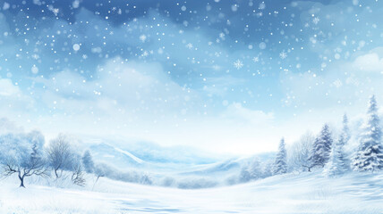 Winter landscape with falling snowflakes. Snowy background with copy space