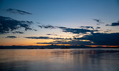 Avacha Bay at sunset. Petropavlovsk-Kamchatsky. Russia July 2023