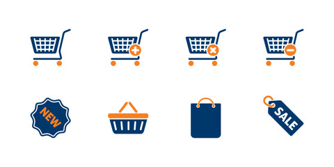 Shopping cart, basket, bag icon set. Linear shop icon set, for ui design, apps and website