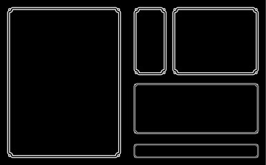 Vector blackboard border frames. Black background with white frames in different shapes. Elegant vintage banners, doorplates, signboards, or labels