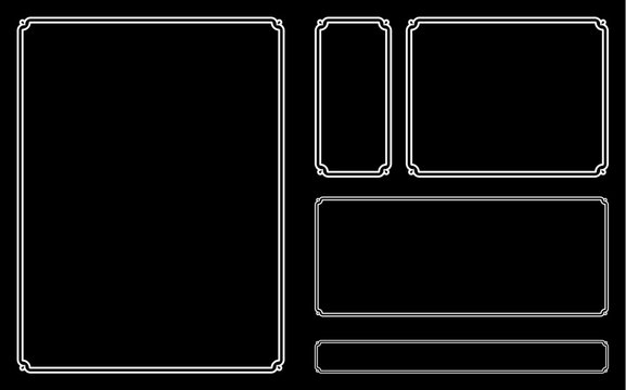 Vector blackboard border frames. Black background with white frames in different shapes. Elegant vintage banners, doorplates, signboards, or labels