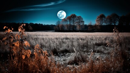 Blue moon over a field AI Generative