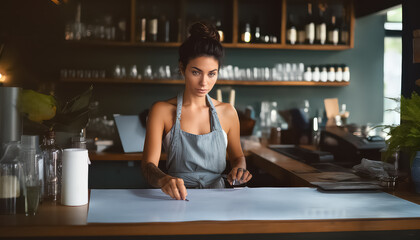 woman working on a bar counter