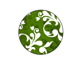 Zielony okrągły wzór ornamentalny, ręcznie rysowana ilustracja © workszop