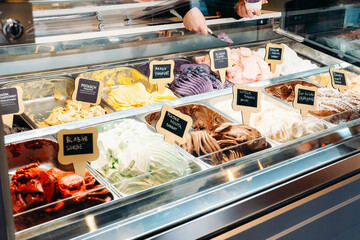 colorful ice cream in ice cream shop