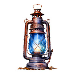 Country Lantern Watercolor Clipart isolated on Transparent Background.