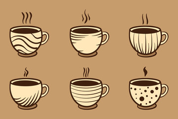 collection set illustrations hand drawn of coffee cups colorful