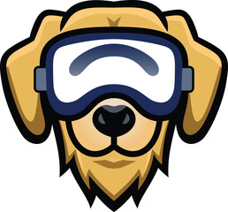 Dog wearing a VR headset vector logo template , Dog wearing a virtual reality gear simple logo icon , symbol stock vector image