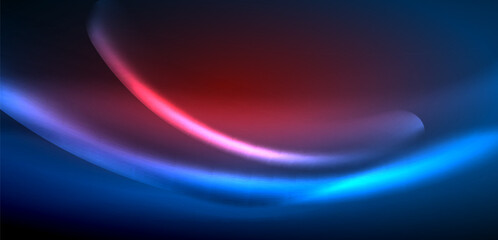 Dynamic waves in ethereal glow of neon lights. Concept merges fluidity of motion with vibrant allure of neon, crafting entrancing backdrop that embodies both vitality and futuristic sophistication
