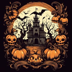 halloween background with pumpkin, black isolated background