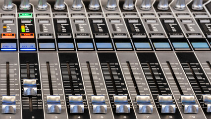 Audio sound DJ mixer control panel remote for music keyboard. close up view macro closeup.
