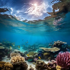 Fototapeta na wymiar A Breathtaking Coral Reef Under Clear Waters - vibrant coral reef thriving beneath crystal clear waters.
