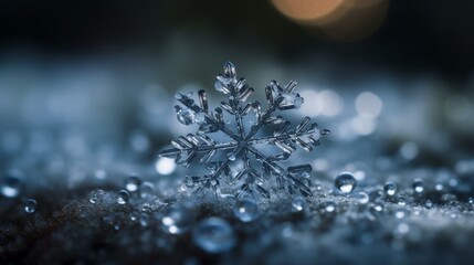 A close-up of a snowflake melting in a field AI generative