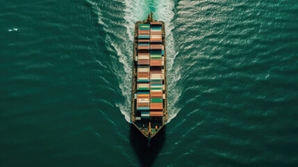 Fototapeta na wymiar Aerial top view container cargo ship in import export business commercial trade logistic and transportation of international by container cargo ship in the open sea, Container cargo freight shipping.