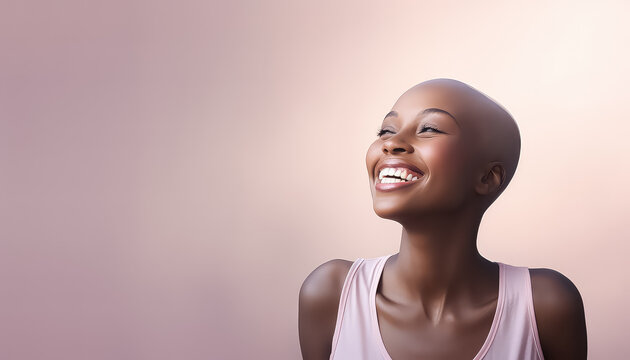 Portrait of a black girl with breast cancer on a uniform background