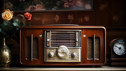 Old-fashioned Radio Resting on Wooden Table: Vintage Aesthetic