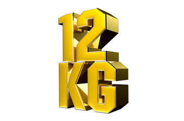 Number 12 Kg gold 3D illustration. Advertising signs. Product design. Product sales.