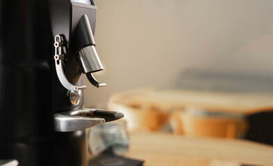 Close-up of coffee grinder machine for each type of coffee bean in specialty coffee cafe business.