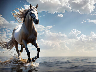 horse on the beach,sky, ocean - obrazy, fototapety, plakaty