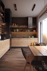 Cozy kitchen interior in modern house.