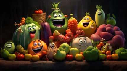 Fotobehang Funny fruits and vegetables crowd © Veniamin Kraskov