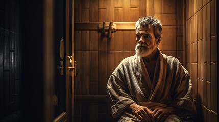 Relaxation and Wellness: Middle-Aged Man in Sauna, generative AI