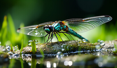 Closeup of beautiful dragonfly. AI generated