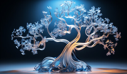 Luminous and bright abstract tree in light blue color. AI generated