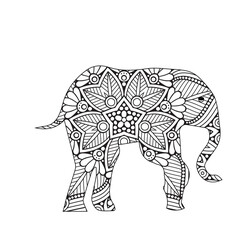 Drawing zentangle elephant, for coloring book for adult or other decorations. Coloring Book Page. Vector Contour Illustration