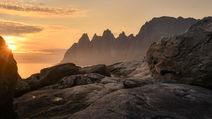 Beautiful sunset in Tungeneset in Norway, senja island