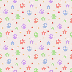 Seamless Dog footprint pattern, retro colour, Background, Wrapping paper, wallpaper, packaging, textile prints vector
