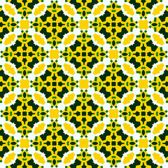 Seamless pattern with mandalas in green and yellow colors, Seamless pattern made of abstract elements