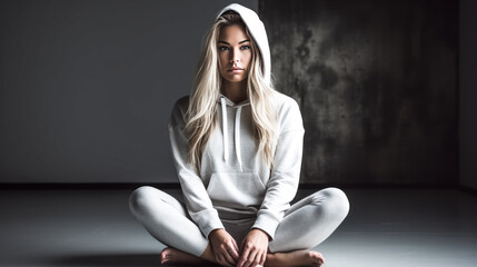 She looks stylish and comfortable in her athleisure wear.