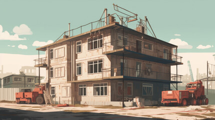 Obraz premium Construction site, building a house - vector flat illustration.